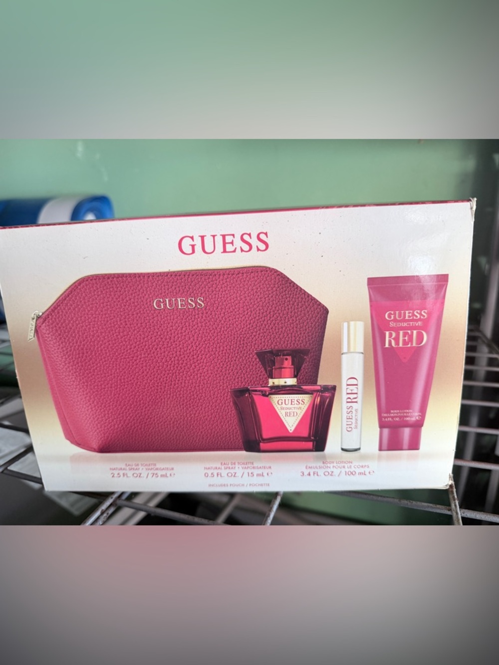 Guess Hot Pink make up bag,Gift Set with cream and empty perfume bottle
